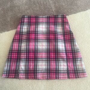 Brandy Melville Pink and Black Plaid Mini Skirt